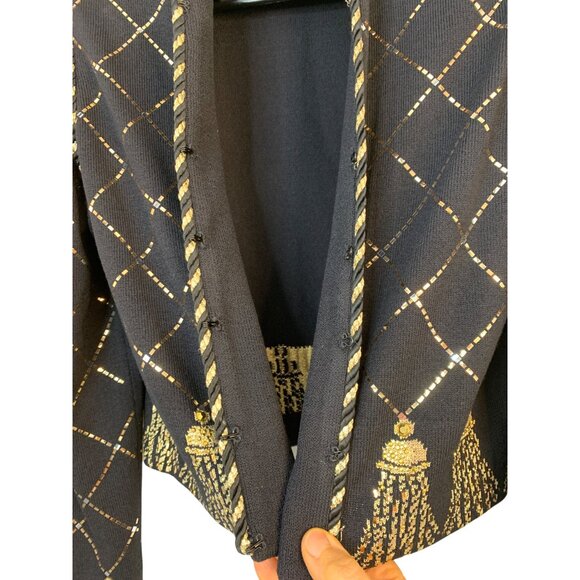 VTG St John Evening Black & Gold Bead Crop Cardigan Size 6 RAA10413 EUC - Picture 5 of 9